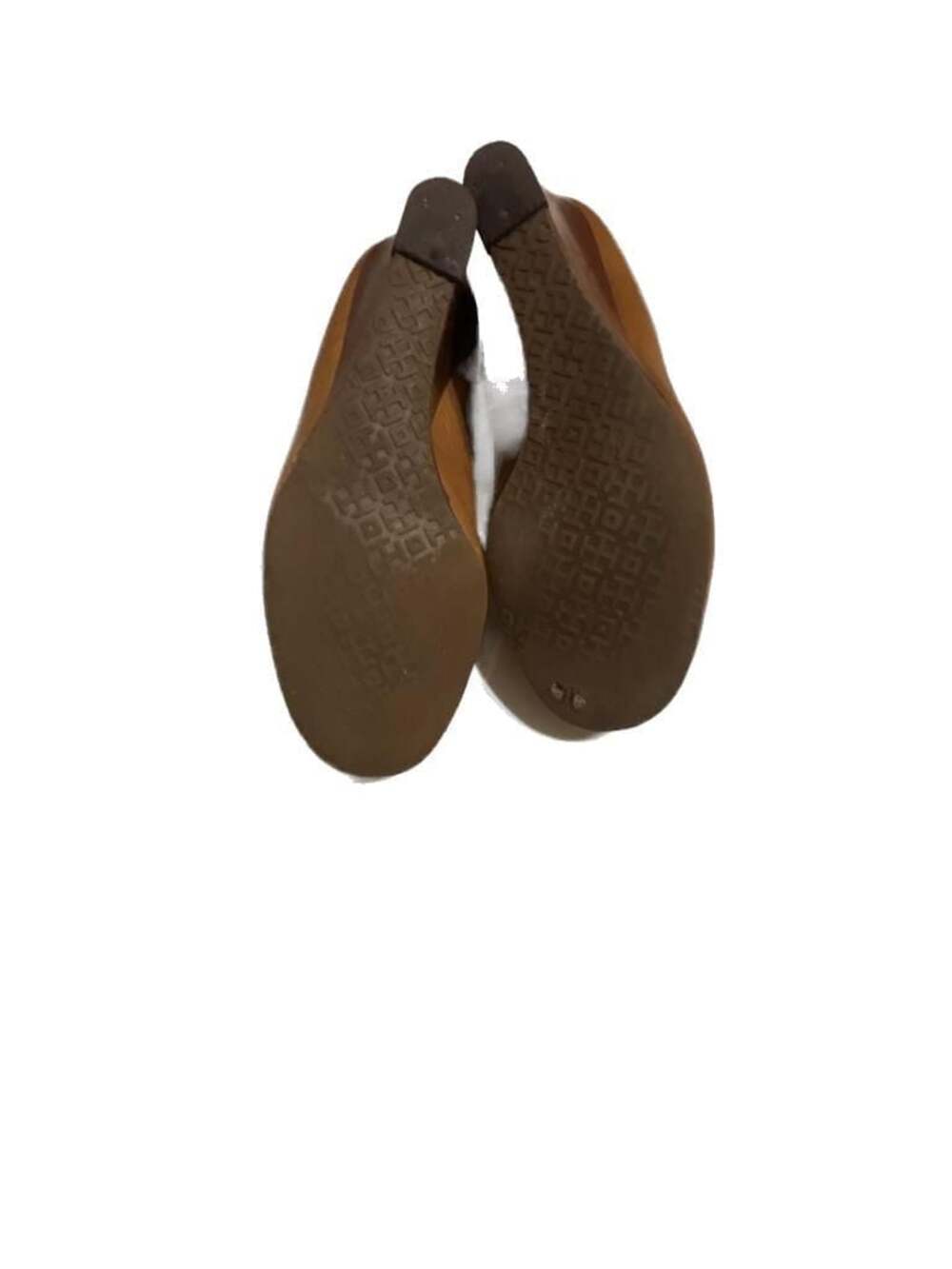 Tory Burch Tan Leather Medallion Wedge Pumps Heels Size 7M "As Is" Parts, Repair - Picture 8 of 11